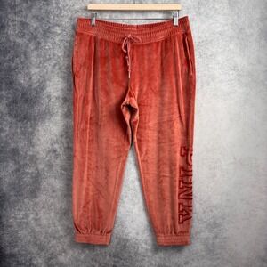 PINK Victoria's Secret Y2K Velour Plush Orange Embroidered Logo Pants Size XL
